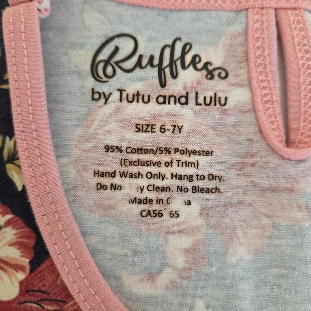 Ruffles by Tutu and Lulu Girls Floral Lace Ruffle Dress Pink Yellow Size 6-7Y